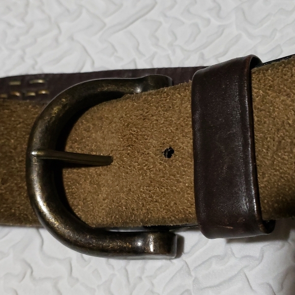 Vintage 90s Heavy Chunky Suede/Leather Patchwork And Brass Hip Belt, Size 36/34